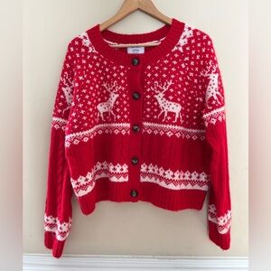 Red and White Old Navy Fair Isle Cardigan Size Large